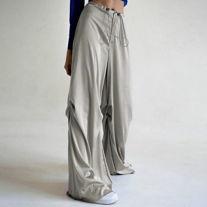 Solid Color Elegant Draping Mop Satin Low Waist Loose Casual Woven Pants