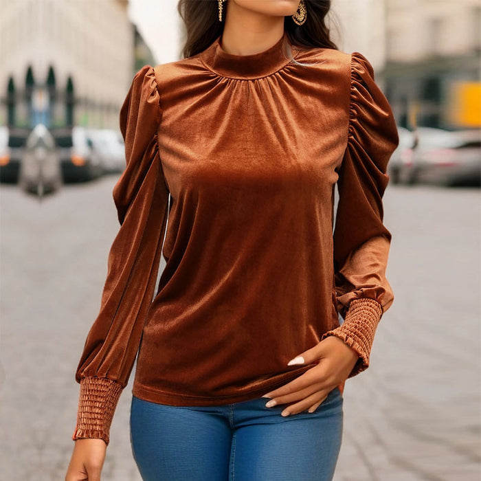 Autumn Women Clothing Long Sleeve Velvet Solid Color Top for Women