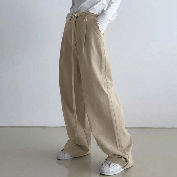 Ribbon High Waist Wide Leg Work Pant Early Autumn Loose Straight Mop Solid Color Women Casual Pants