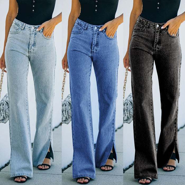 Autumn Washed Split Internet Celebrity Strict Selection Mid-Waist Wish Denim Pants Casual Pants