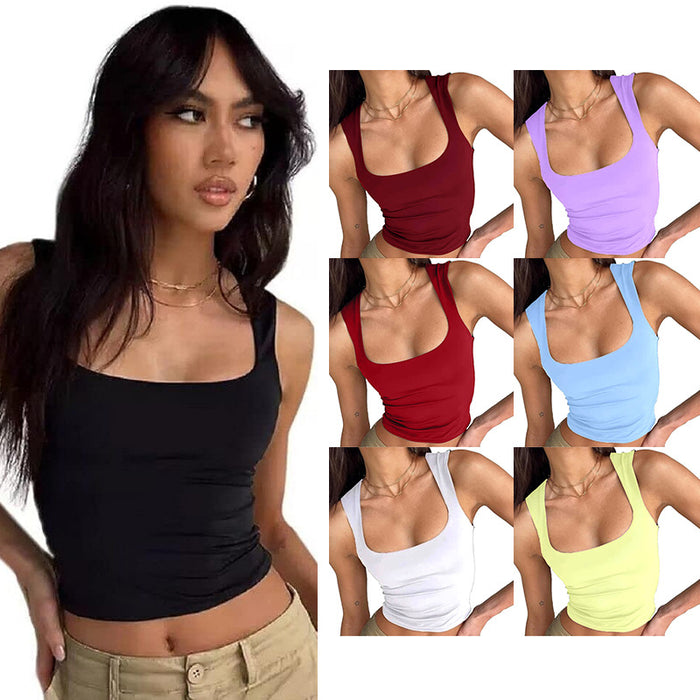 Summer Solid Color Slim Fit Tank Top Sleeveless Casual Short Sling Women Clothing