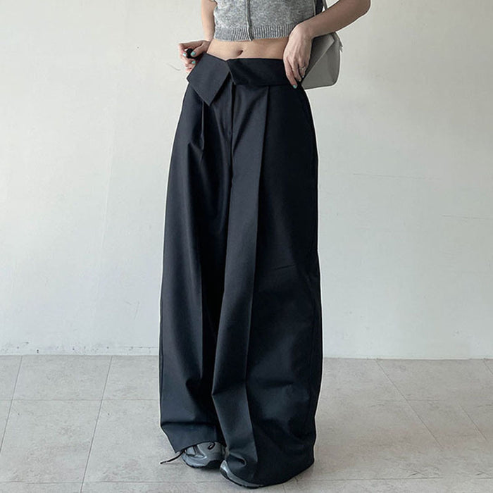 Street Flanging High Waist Basic Solid Color Wide Leg Pants Loose Drooping Casual Basic Sexy Overalls Trousers