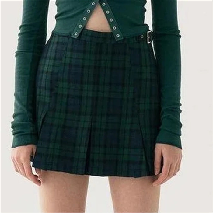 Four Seasons A Line Scottish Plaid Elastic Four Colors With Zipper Cotton Pleated Base Short Pantskirt