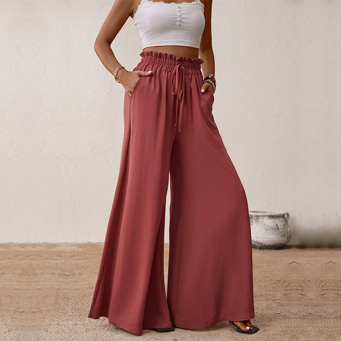 Summer Women Clothing Big Horn Solid Color Wide Leg Pants Women