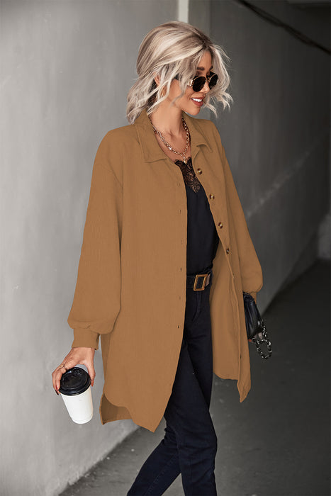 Autumn Women Clothing Buttons Irregular Asymmetric Shacket