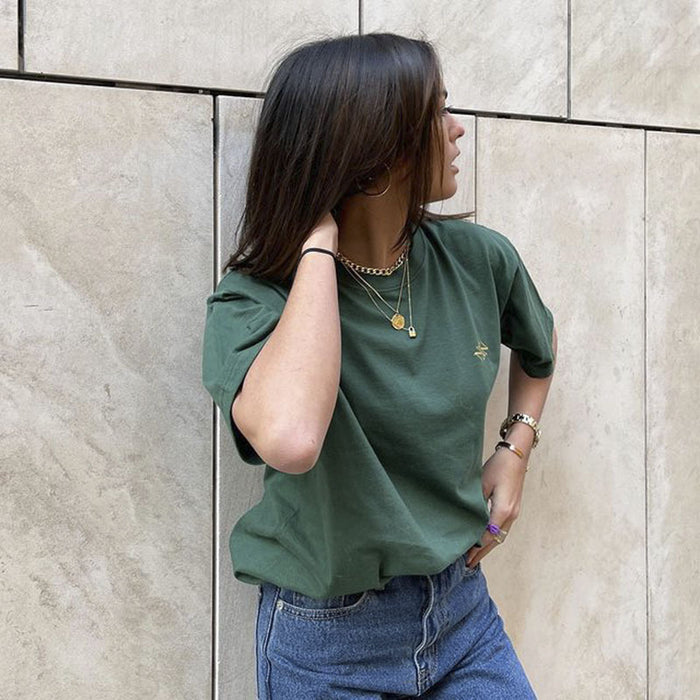 Dark Green High Street T shirt Women Student Loose Top Small Short Sleeve T shirt Supply