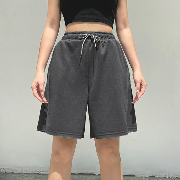 Street Drawstring Elastic Waist Straight Split Design Casual Pants Sexy Outdoor All Matching Slimming Sweatshirt Shorts