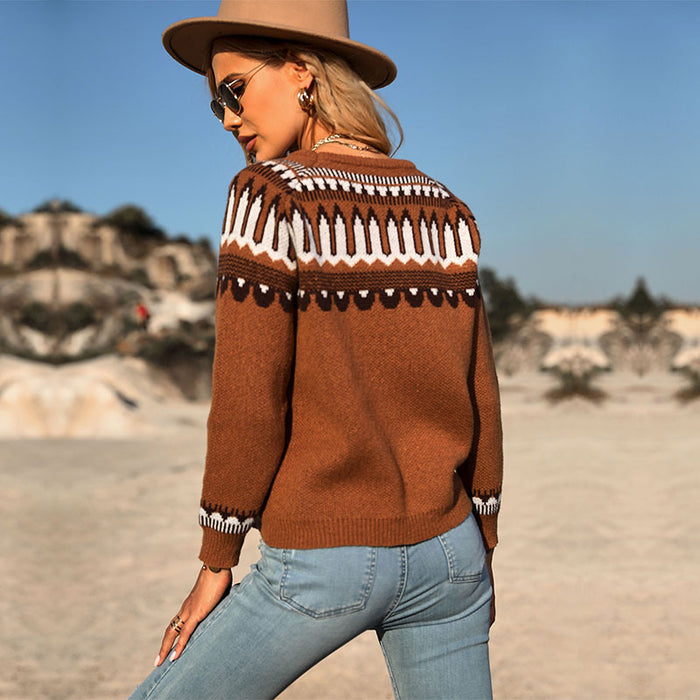 Autumn Winter Women Loose Brown Long Sleeve Sweater Pullover