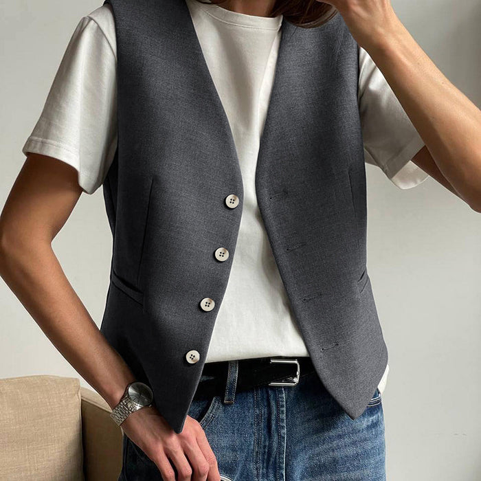 Summer Neutral Minimalist Gray Sleeveless Waistcoat Vest All Matching Women Clothing Two Piece Set