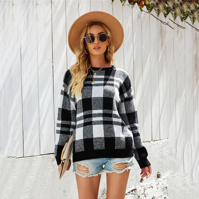 Winter Women Pullover Plaid Sweater Knitwear