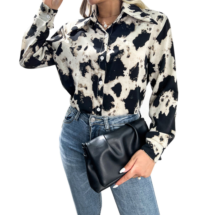 Autumn Winter Wih Collared Print Top Single Breasted Shirt