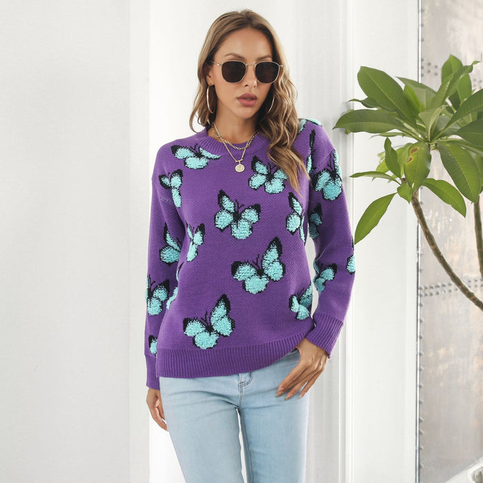 Popular Three Dimensional Butterfly Sweater Women Loose Autumn Winter Long Sleeve Knitwear Sweater