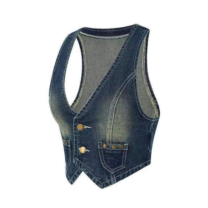 Stylish Graceful Simple Retro Women Denim Vests