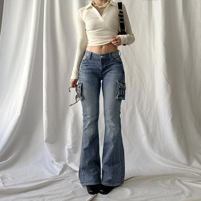 Distressed Low Waist Skinny Jeans Women Sexy Hip Raise Skinny Bottoming Three Dimensional Workwear With Pocket Trousers