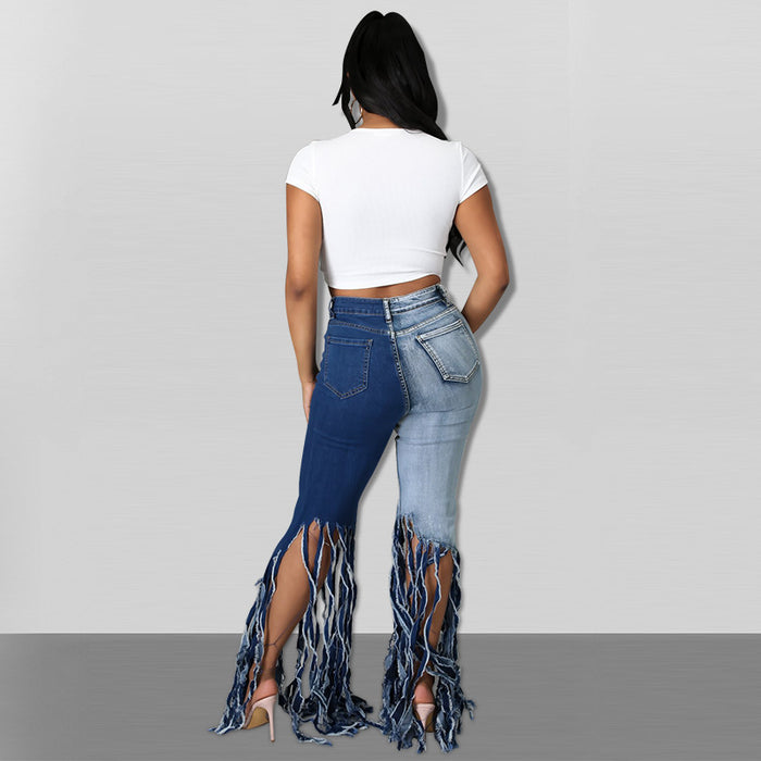 Fall Women Clothing Hand Brush White Silk Washed Sexy Jeans