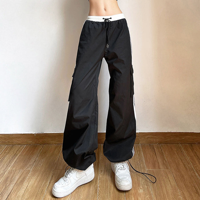 Fall Women Clothing Street High Waist Striped Ankle Tied Casual Pants Women