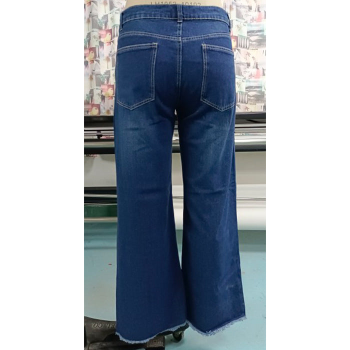 Ladies Jeans Office Straight Leg Pants Mid Rise Washed Jeans