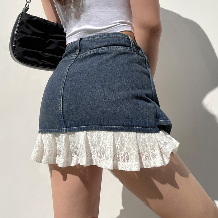 Street Sexy Personality Big Belt Buckle Denim Ultra Short Sheath Skirt