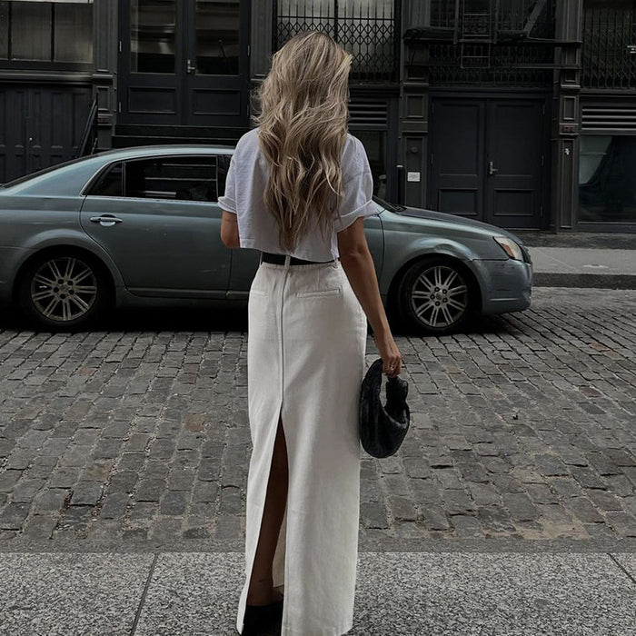 High Waist Slit Sexy White Skirt Summer Street All Match Dress