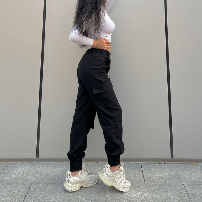 Trendy Cargo Pants High Street Women  Pants Sweatpants Multi Pocket Trousers Loose Street Straight Ankle Tied Trousers