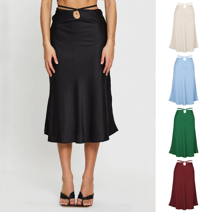 Spring Summer Solid Color Zipper Skirt Fashionable Simple Sexy Lacing Navel-Exposed  Women Clothing Skirt