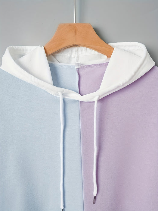 Long Sleeve Hooded Color Matching Sweatshirt Women Loose Ladies