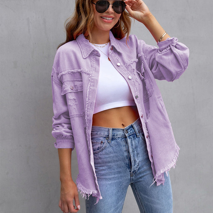 Arrival Multicolor MidLength Ripped Loose Denim Jacket Women Jacket Women