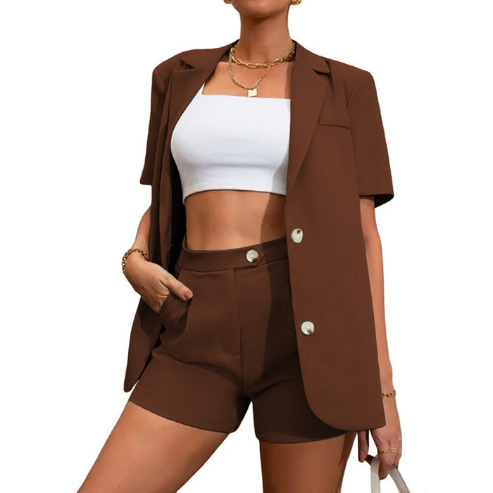 Summer New Elegant Business Suit Suit Solid Color Blazer High Waist Shorts Two-Piece Women Clothing