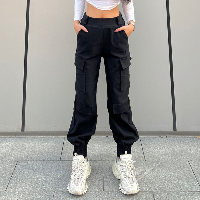 Trendy Cargo Pants High Street Women  Pants Sweatpants Multi Pocket Trousers Loose Street Straight Ankle Tied Trousers