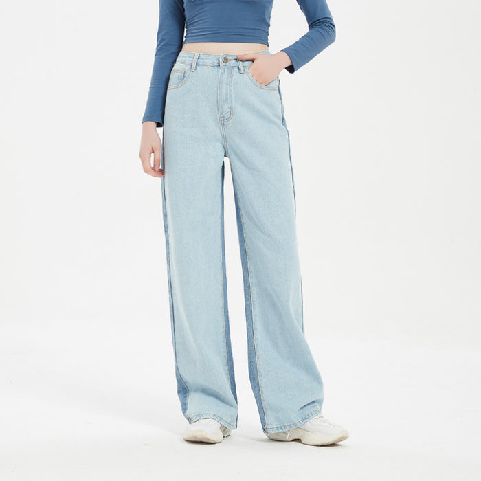 Irregular Asymmetric Color Matching High Waist Straight Pants Women Casual Slacks