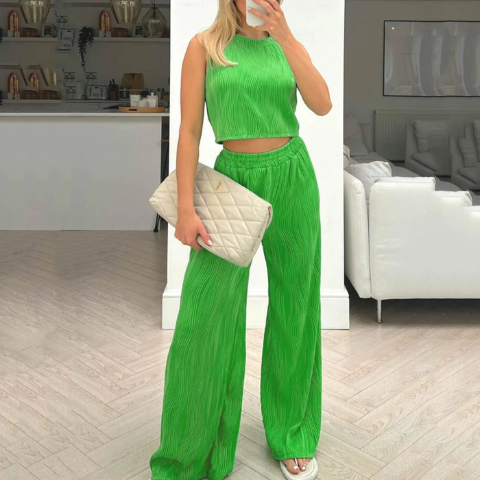 Summer Solid Color Sleeveless Vest Top Trousers Women  Wear Two Piece Casual Suit for Women