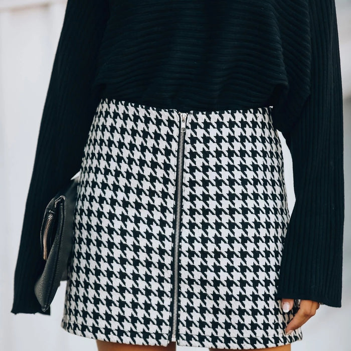 Autumn Winter Office Houndstooth Skirt A Line Skirt  Women