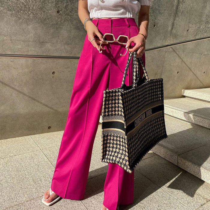 Spring Summer Pink Casual Wide-Leg Pants Women High Waist Drooping Straight Loose Trousers