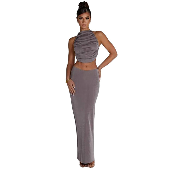 Fall Women  Clothing Halter Sexy Backless Vest Slim Fit Sheath Skirt Set Women