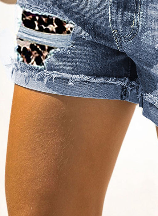 Summer Popular Leopard Patch Casual Women Denim Shorts