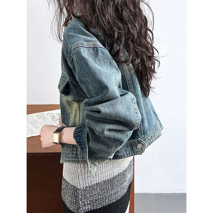 Washed Denim Jacket Women Autumn Retro Chic Jacket Short Top