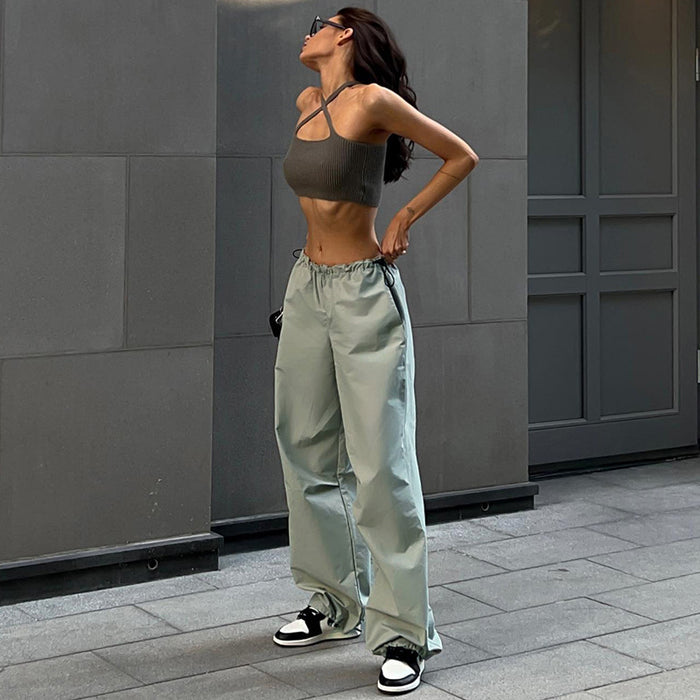 Drawstring Waist Casual Straight Pants Street Trends Women Simple Loose Cargo Pants