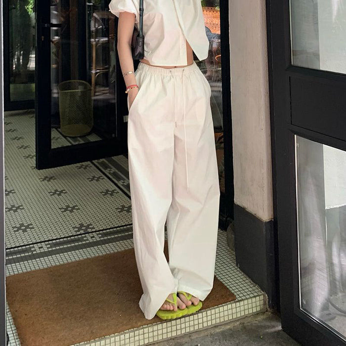 Contrast Color Zipper Mopping Bell Bottom Pants Women Summer Thin Loose Casual Wide Leg Straight Pants Women