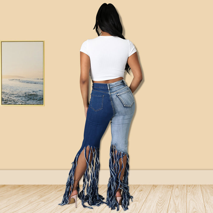 Fall Women Clothing Hand Brush White Silk Washed Sexy Jeans