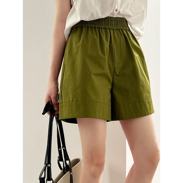 High Waist Casual Shorts Summer Niche Chic Elastic Waist A  line Outerwear Wide Leg Pants