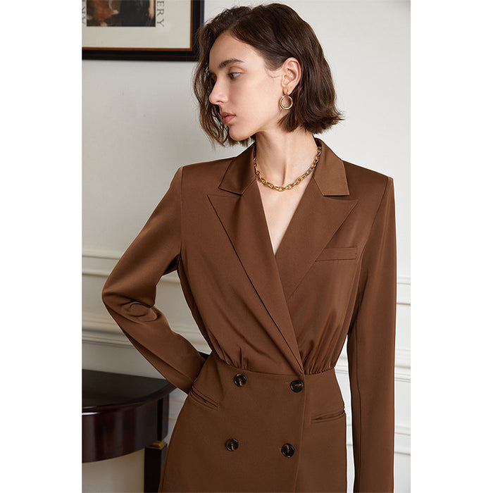 Business Suit Dress Women Office V Neck Long Sleeve Shirt Collar A Line Dress