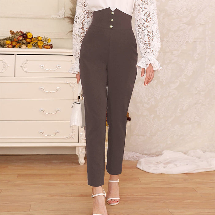 Women Slim Fit High Waist Business Skinny Women Pants Office Solid Color White Collar Long Pant