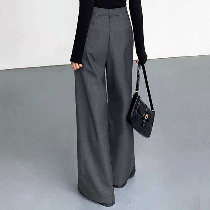 Fall Women  Wear Office High Waist in Gray Wide Leg Pants Women  Draping Effect Work Pant