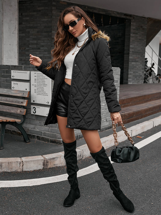 Cotton Padded Coat Zipper Cotton Padded Coat Women Mid Length Trench Coat Women