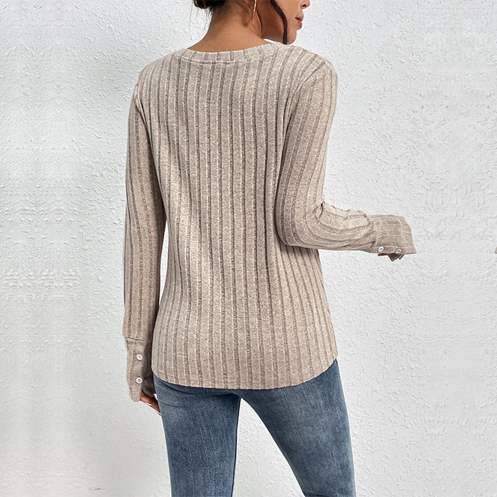 Autumn Women Clothing Solid Color Long Sleeve V neck Sweater