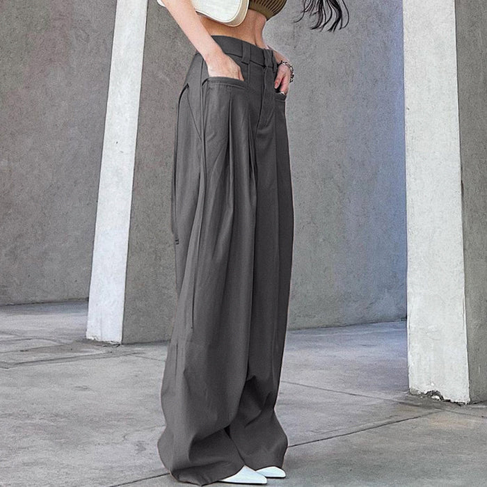 Solid Color Loose Straight Pocket Casual Woven Trouser Summer