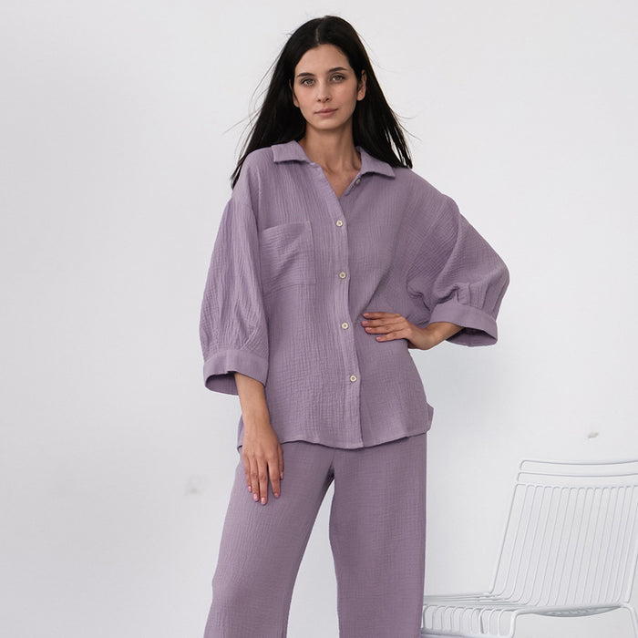 Comfortable Skin Friendly Winter Pajamas Women Bubble Wrinkle Cotton Lantern Sleeve Home Wear Can Be Worn outside