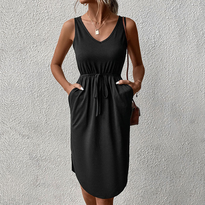 Summer Women Wear Sleeveless Casual Solid Color Dress