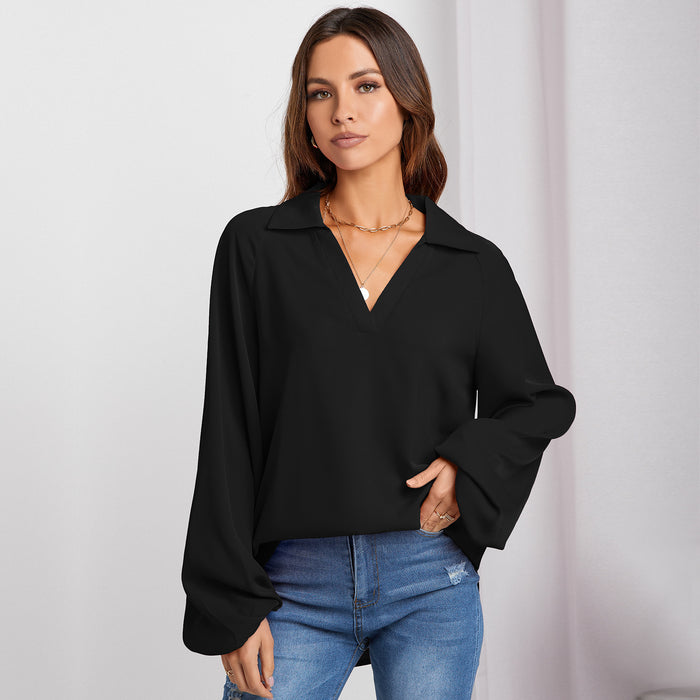 Shirt Women Solid Color V-neck Shirt Niche High-End Shirt