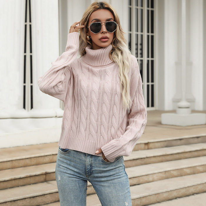 Autumn Women Wear Solid Color Twist Long Sleeve High Collar Bottoming Sweater